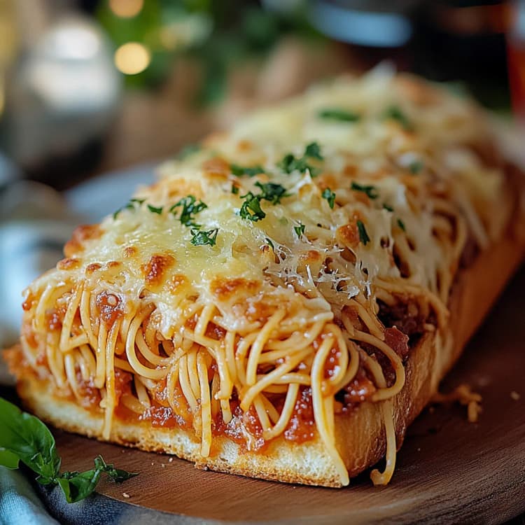 Spaghetti Stuffed Garlic Bread
