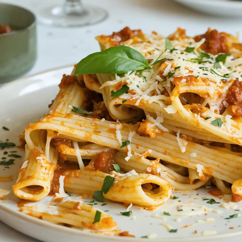 Creamy Southern Spaghetti Bake Dish Close-Up