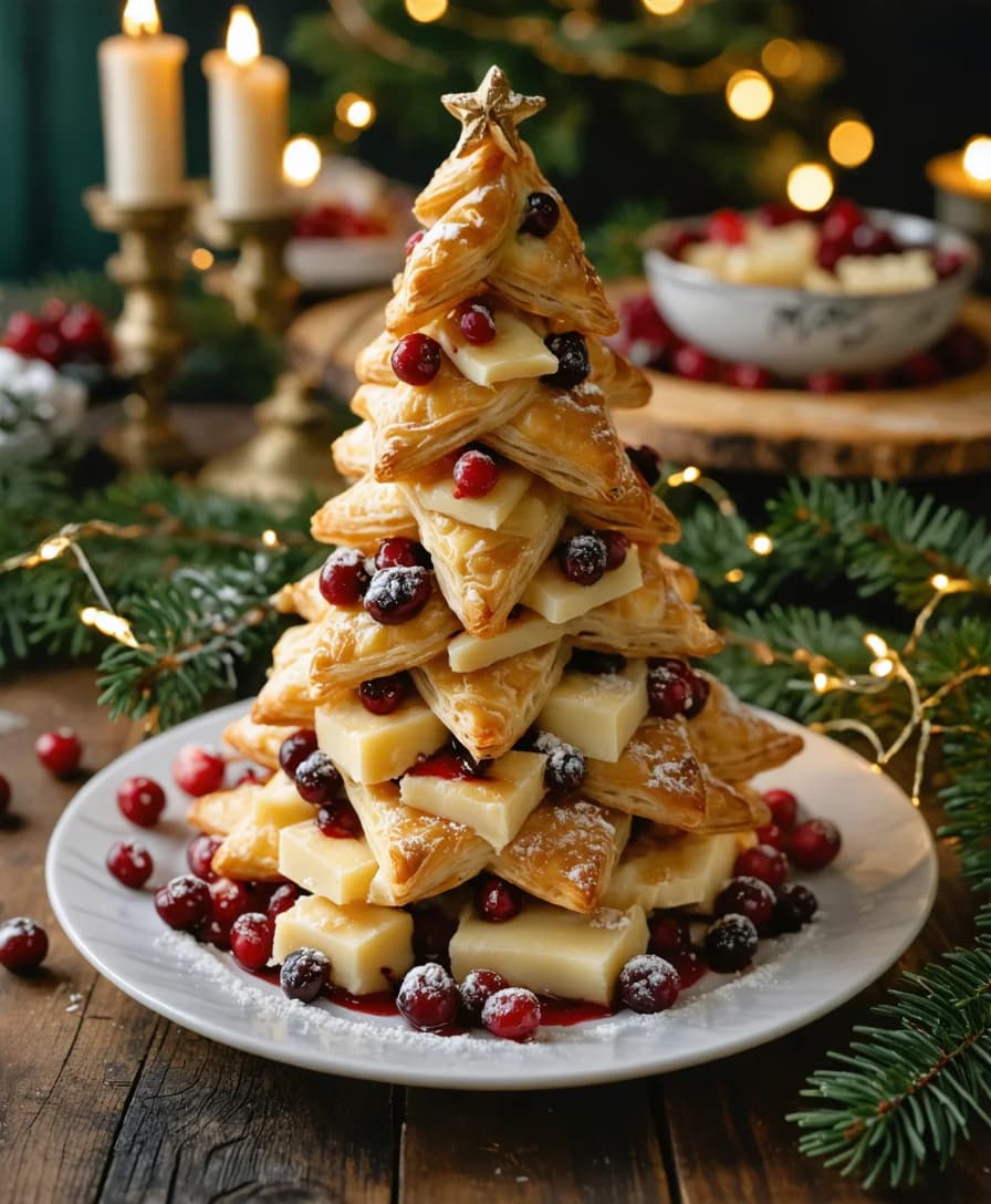 Brie & Cranberry Puff Pastry Tree Tower