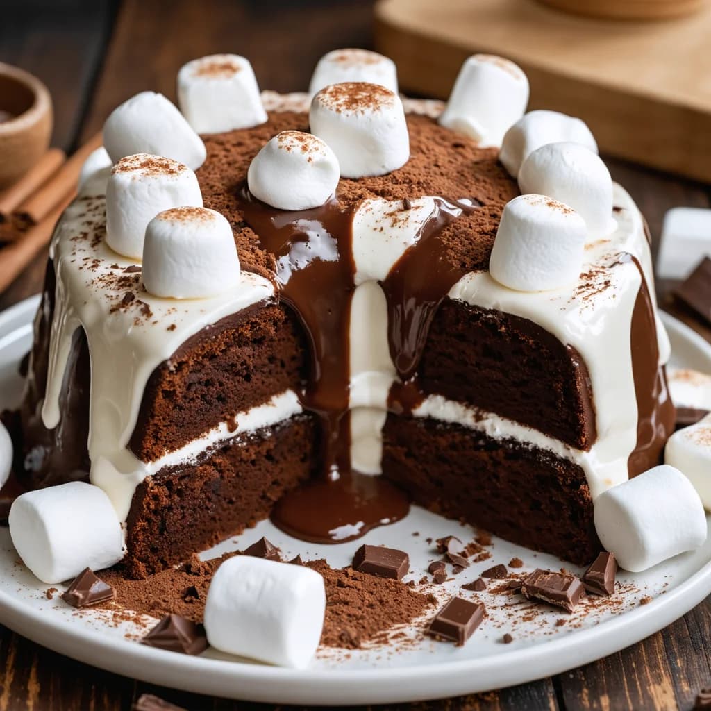 Hot Chocolate Poke Cake with Chocolate Drizzle