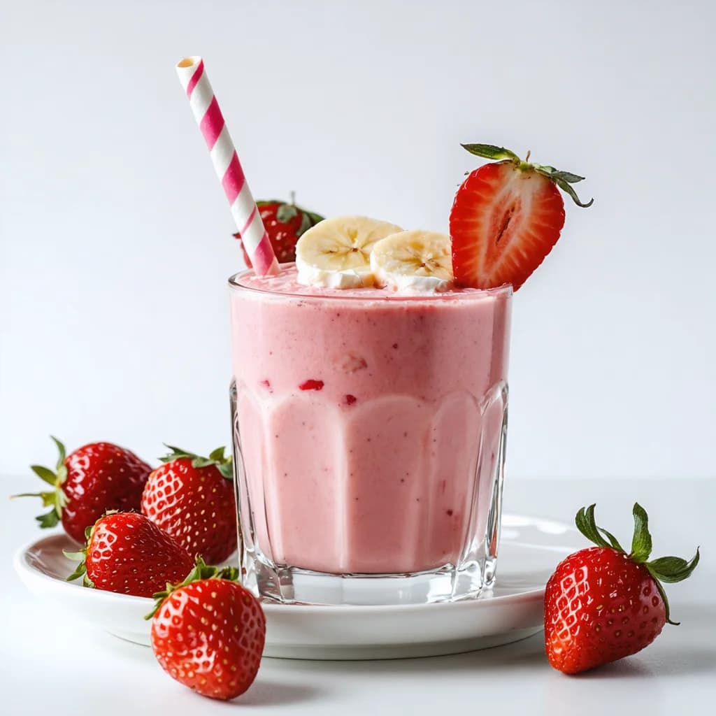Fresh Strawberry Banana Smoothie in Glass