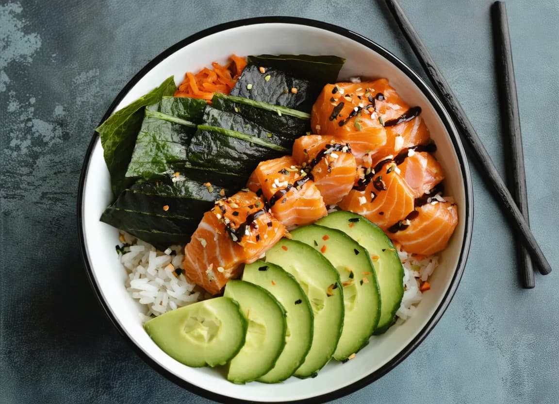 Spicy Salmon Poke Bowl with Fresh Vegetables