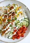 Homemade Chicken Shawarma Bowl with Rice and Vegetables